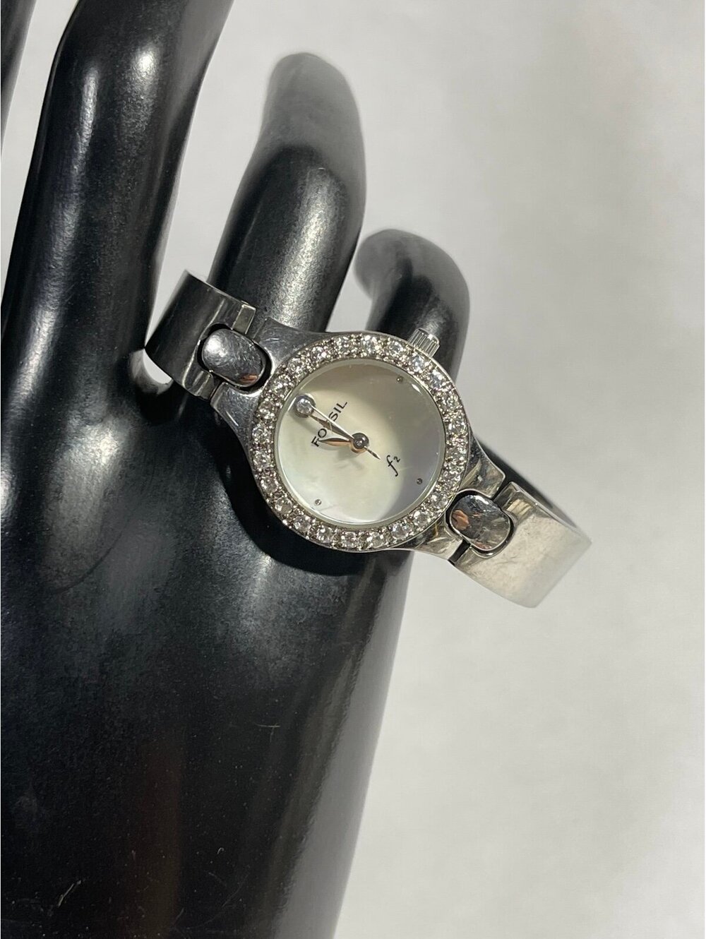 Fossil F2 Women’s Silver-Tone Watch – Rhinestone Bezel, New Battery